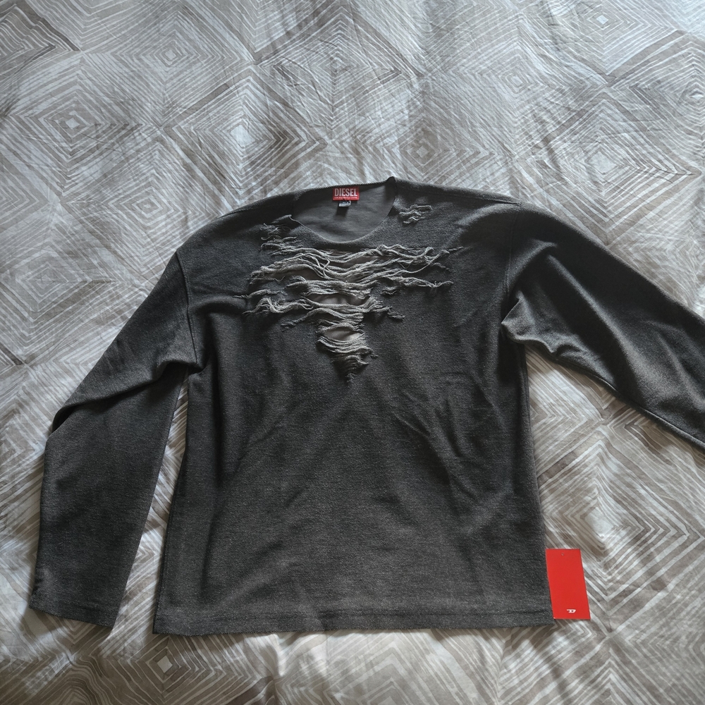 Diesel Black Distressed Long Sleeve Shirt